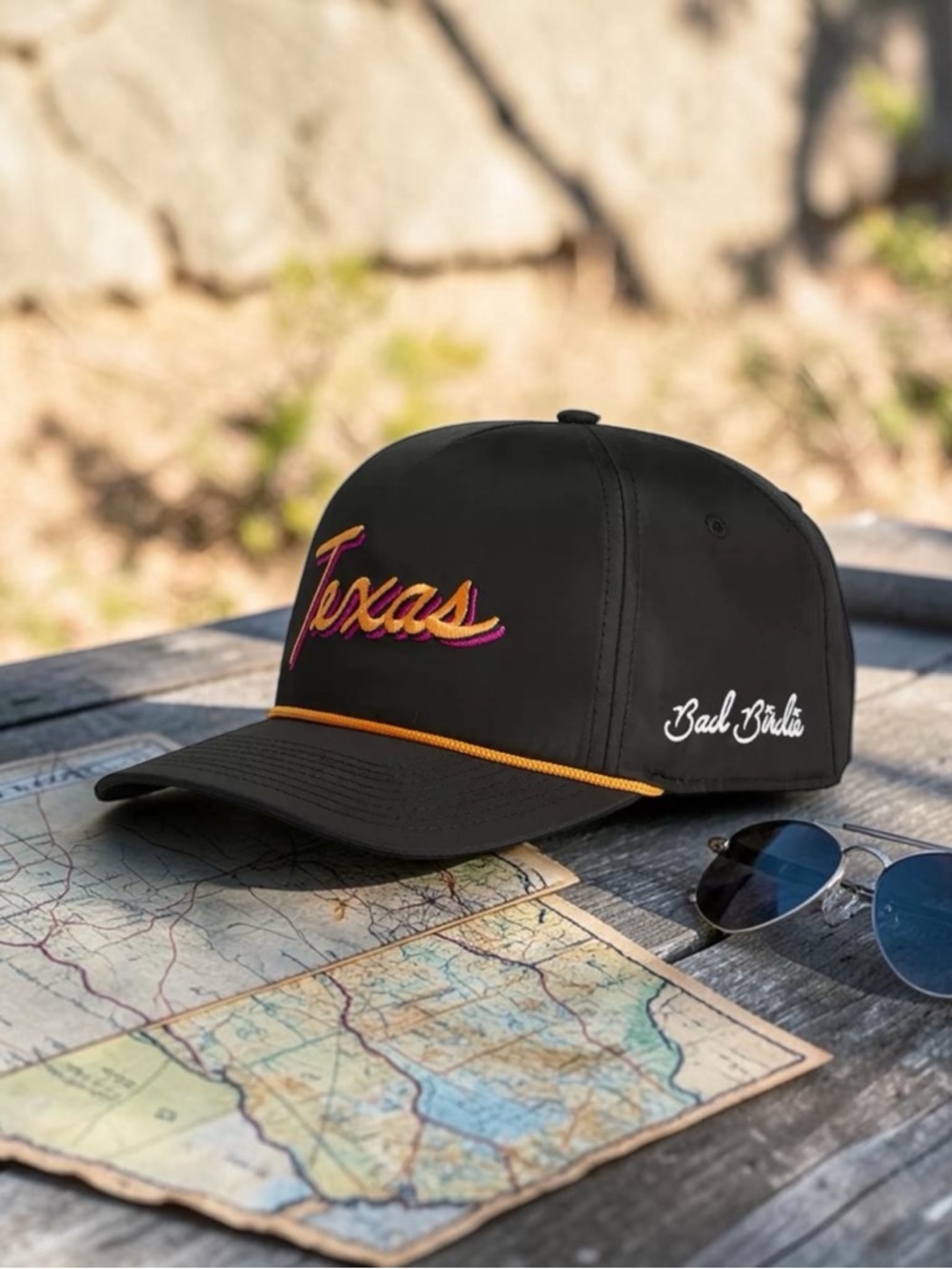 Brand new with tags (NWT) Bad Birdie State Rope Golf Hat in the Texas Script
